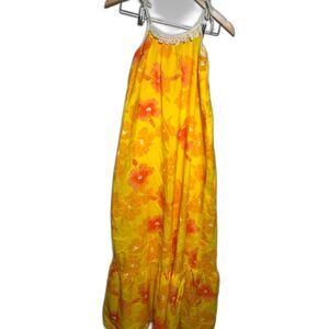 Vintage Sears Hawaiian Fashions Dress Women's size Small yellow Floral Maxi 60s